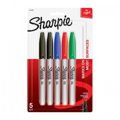 Sharpie Permanent Marker Assorted Colours - Pack of 5 - Box of 6