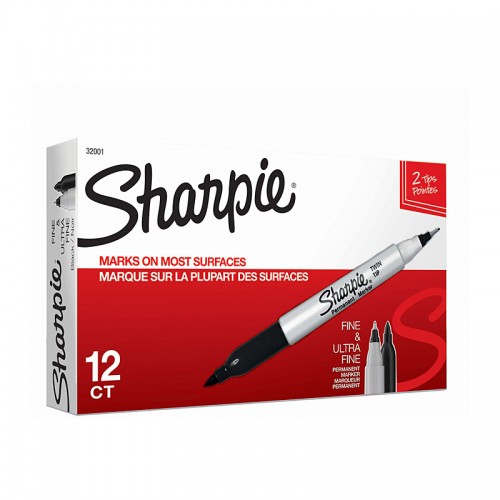 Sharpie Twin Tip Permanent Marker Black NP - Box of 12