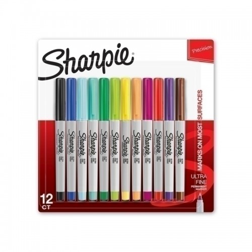 Sharpie Ultra Fine Permanent Marker - Pack of 12 - Assorted Colours