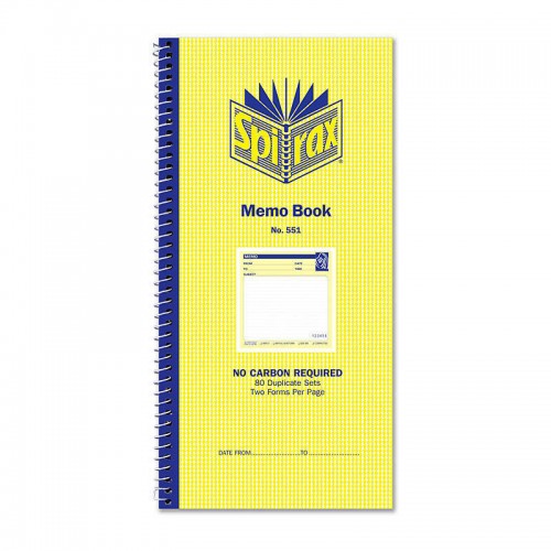 Spirax 551 Memo Book 279 x 144mm Duplicates - Pack of 10