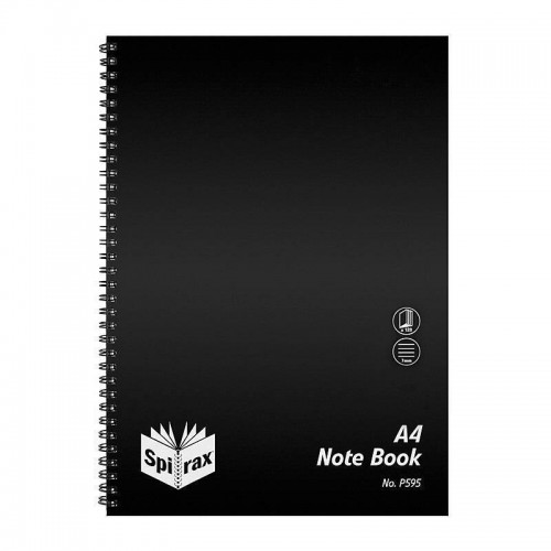 Spirax P595 PP Notebook A4 120 Pages Black Side Opening - Pack of 10