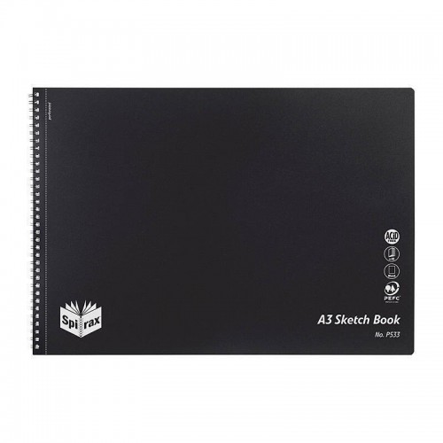 Spirax P533 PP Sketch Book A3 40 Pages Black Side Opening - Pack of 10