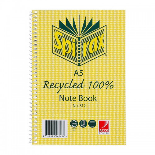 Spirax 812 Recycled Notebook A5 120 Pages - Pack of 5