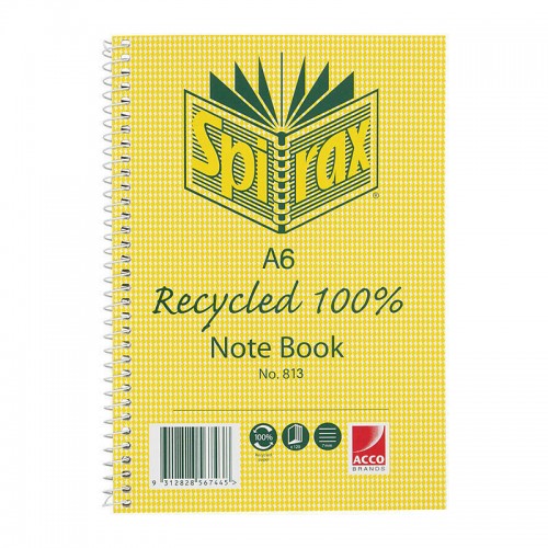 Spirax 813 Recycled Notebook A6 100 Pages - Pack of 5