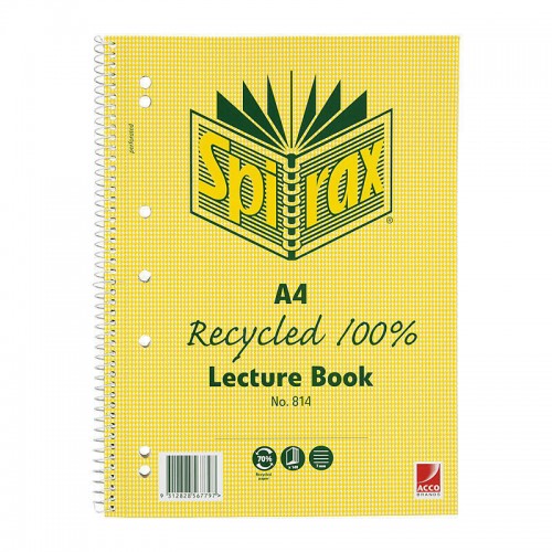 Spirax 814 Recycled Lecture Book A4 140 Pages - Pack of 5