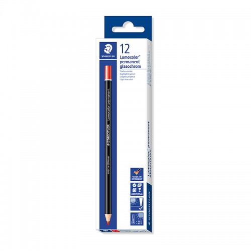 Staedtler LumoColor Permanent Glasochrom Pencil - Box of 12 - Red