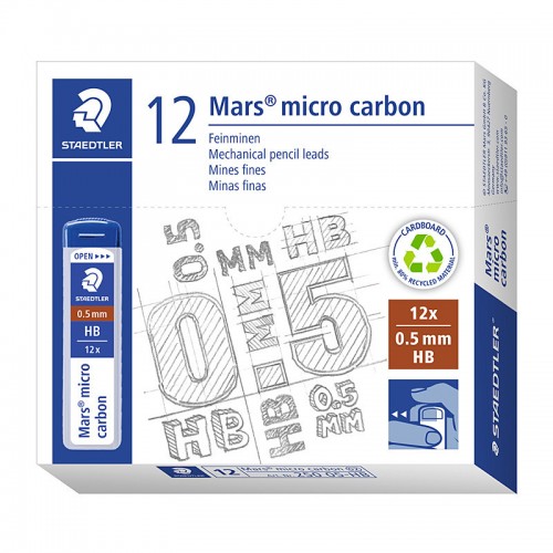 Staedtler Mars Micro 0.5mm HB Carbon Mechanical Pencil Leads - Pack of 12 - Box of 12