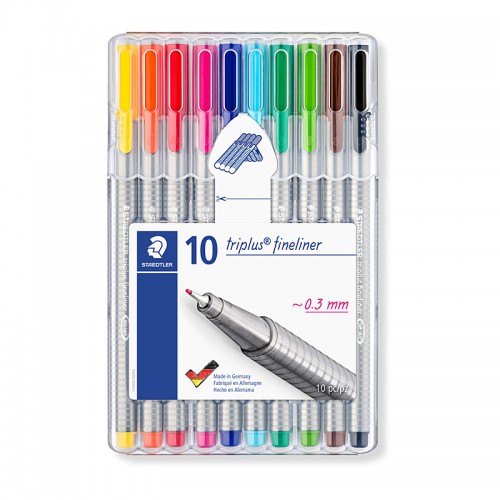 Staedtler Triplus 0.3mm Fineliner Pens - Pack of 10 - Assorted Colours