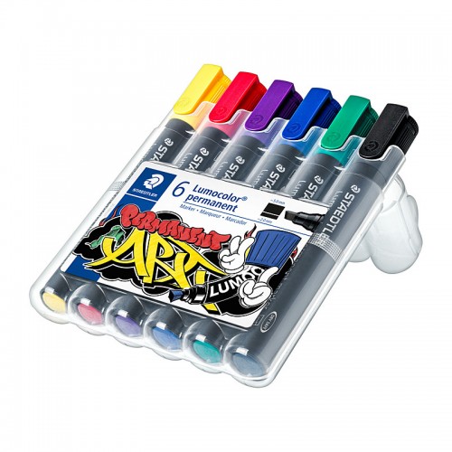 Staedtler Permanent Markers 350 Chisel Tip - Assorted Colours - Wallet of 6