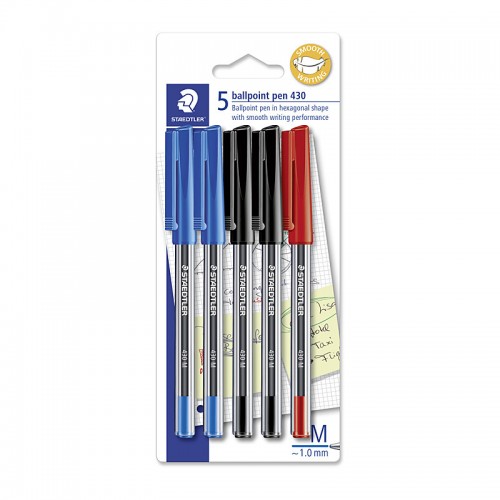 Staedtler Ballpoint Pens 430 Medium Black - Pack of 5 - Box of 10