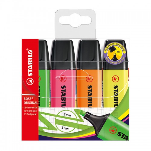 Stabilo Boss Highlighter Assorted Colours - Wallet of 4