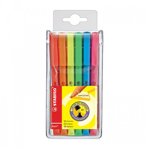 Stabilo Flash Highlighter Assorted Colours - Wallet of 6