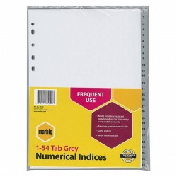 Marbig Indices & Dividers 1-54 Tab PP A4 Grey